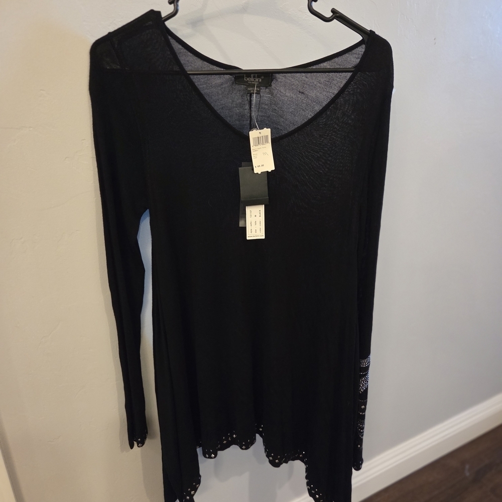 NWT Belldini Black Long Sleeve Top with Eyelet Hem